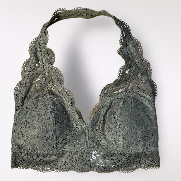 American Eagle Outfitters Other - American Eagle Aerie Green Wildflower Lace‎ Padded Halter Bralette Size M NWT